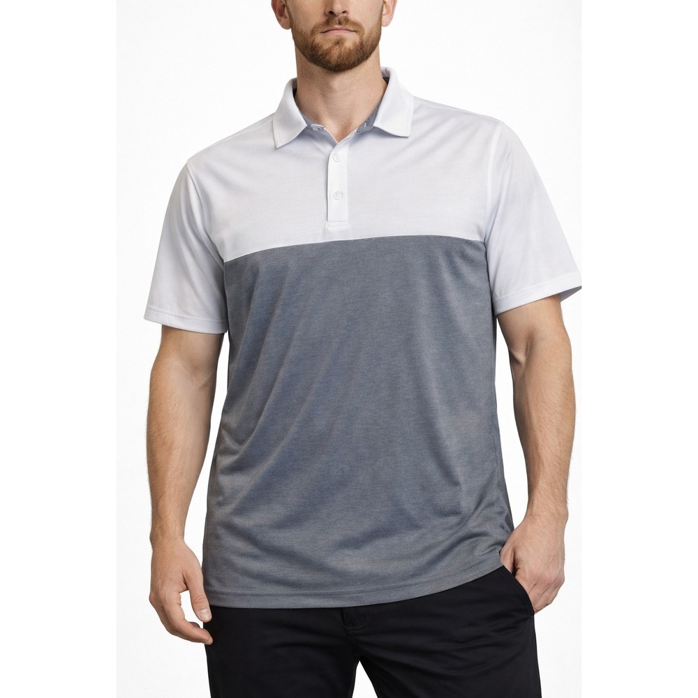 TravisMathew Golf‎ Polo Shirt Mens XL White Gray Colorblock Performance Stretch